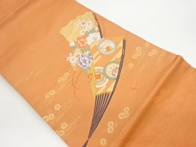 JAPANESE KIMONO / VINTAGE NAGOYA OBI / WOVEN FLOWERS & BUTTERFLY